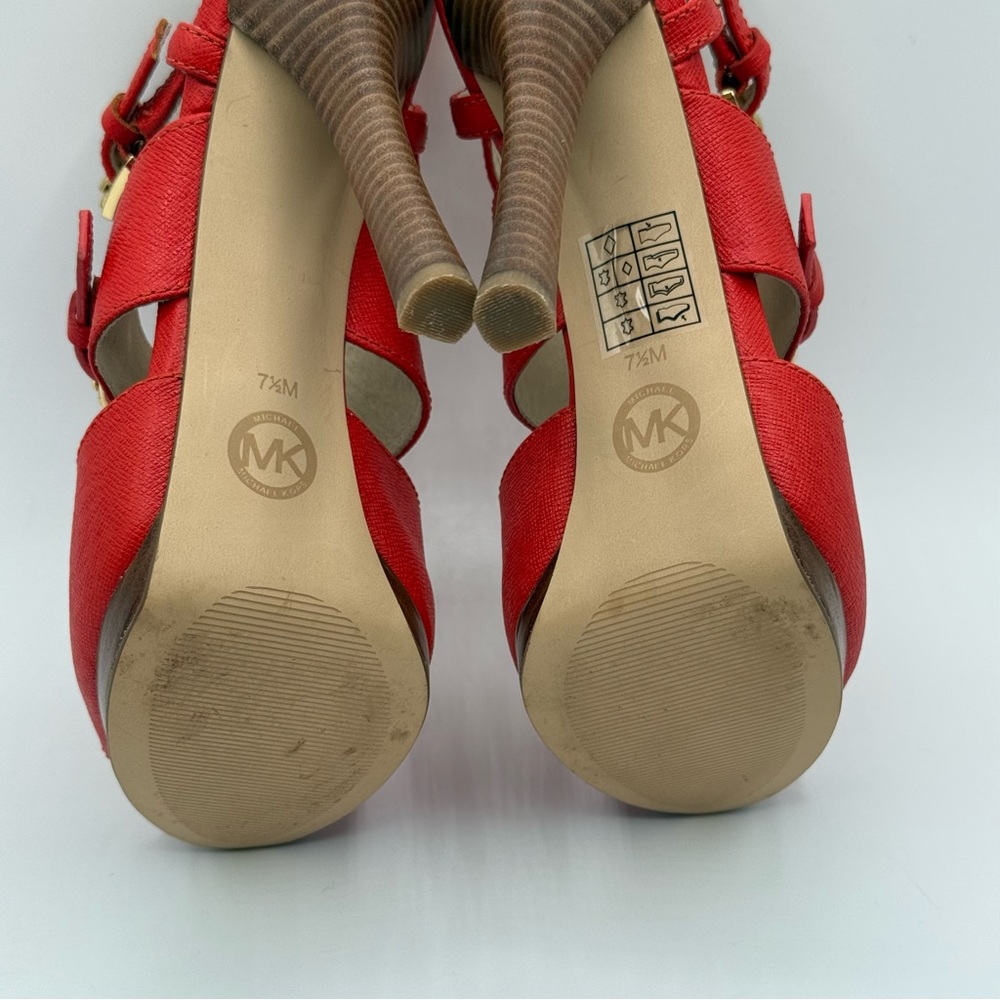 Michael Kors Mackenzie Saffiano Leather Logo Platform Sandal Luggage Size 7.5M - Picture 10 of 17